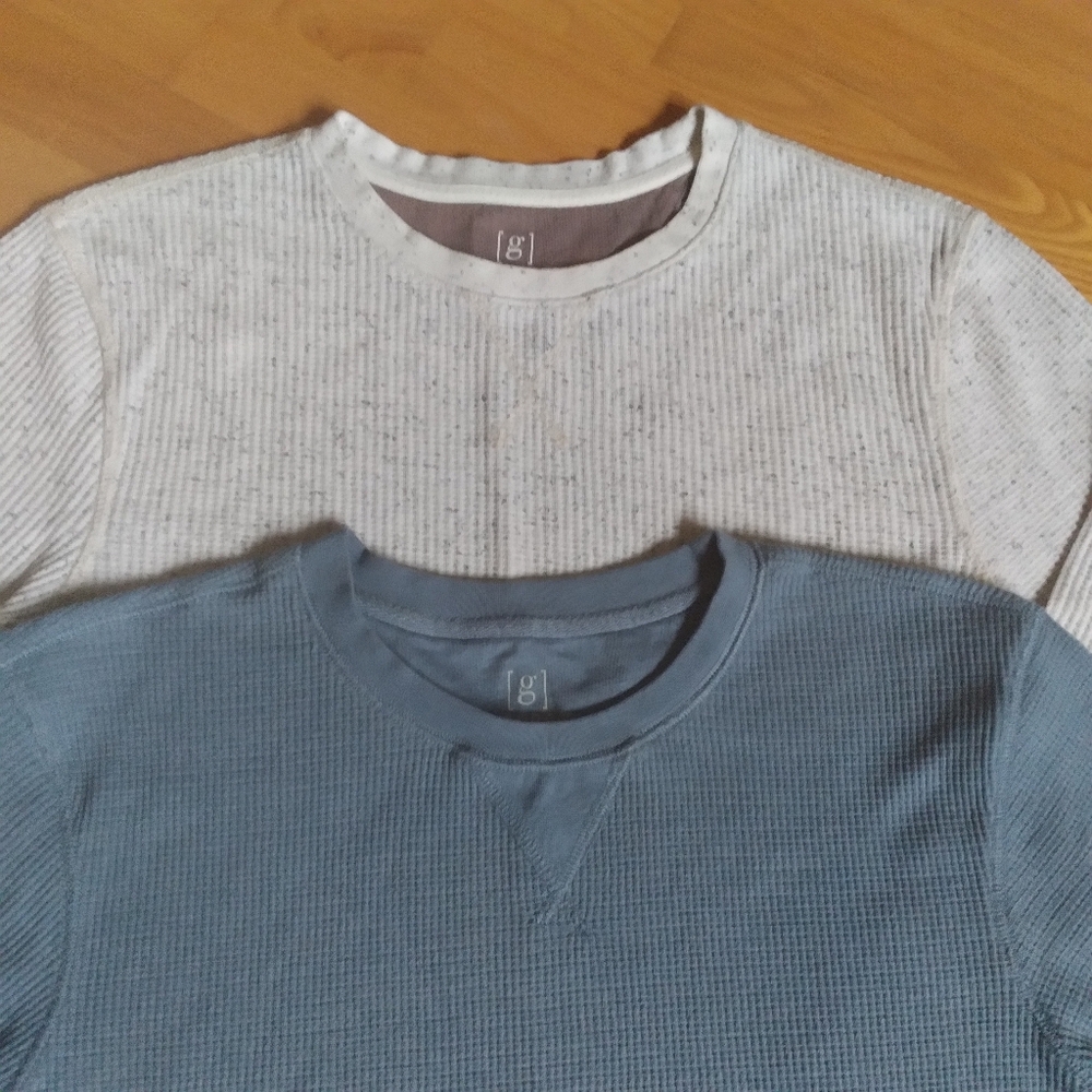 George Lot of 2 Oatmeal and Blue Warm Cozy‎ Cotton Layering Thermal Shirts
